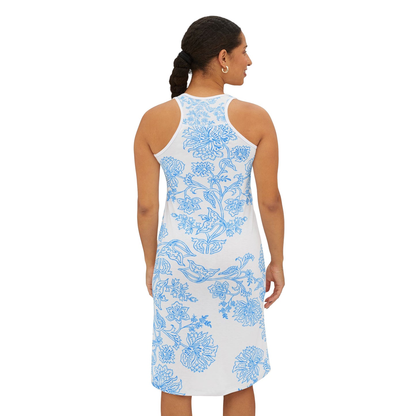 Blue Toile Floral Racerback Dress — Women’s Sleeveless Summer Sundress