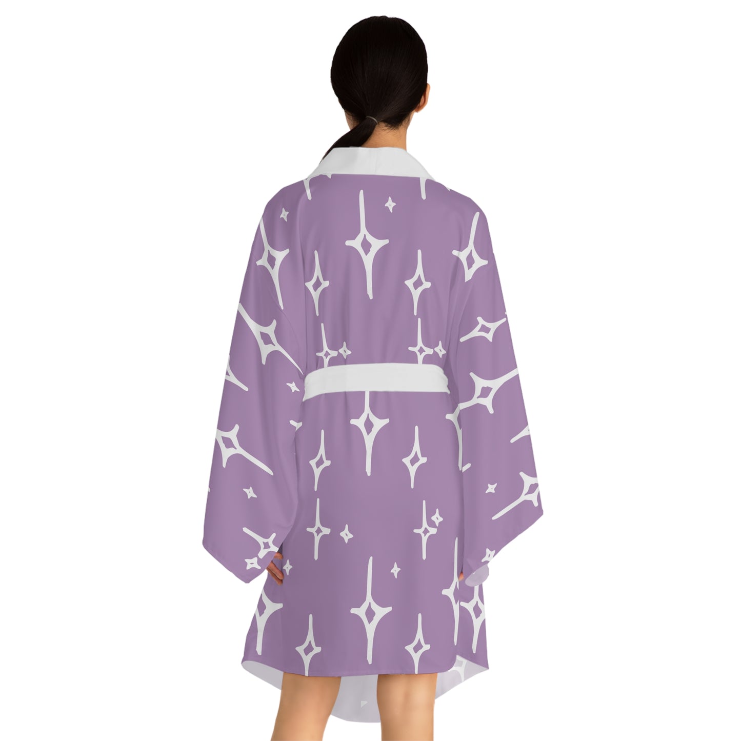Lavender Starry Kimono Robe — Long Sleeve Relaxed Aesthetic Loungewear