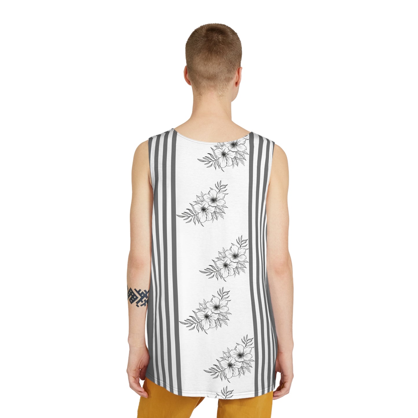 Floral Stripe Men’s Tank Top — Monochrome Sunflower Stripe AOP
