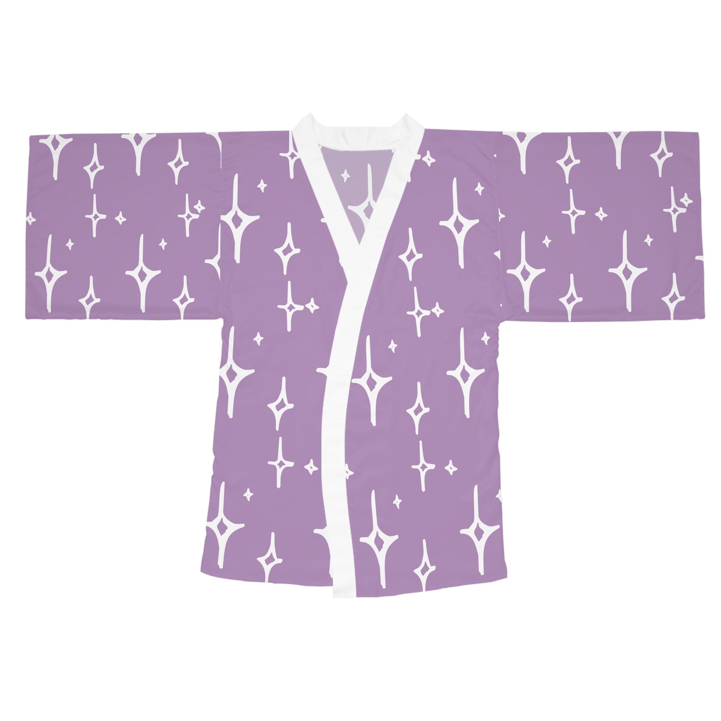 Lavender Starry Kimono Robe — Long Sleeve Relaxed Aesthetic Loungewear