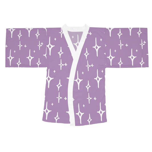 Lavender Starry Kimono Robe — Long Sleeve Relaxed Aesthetic Loungewear