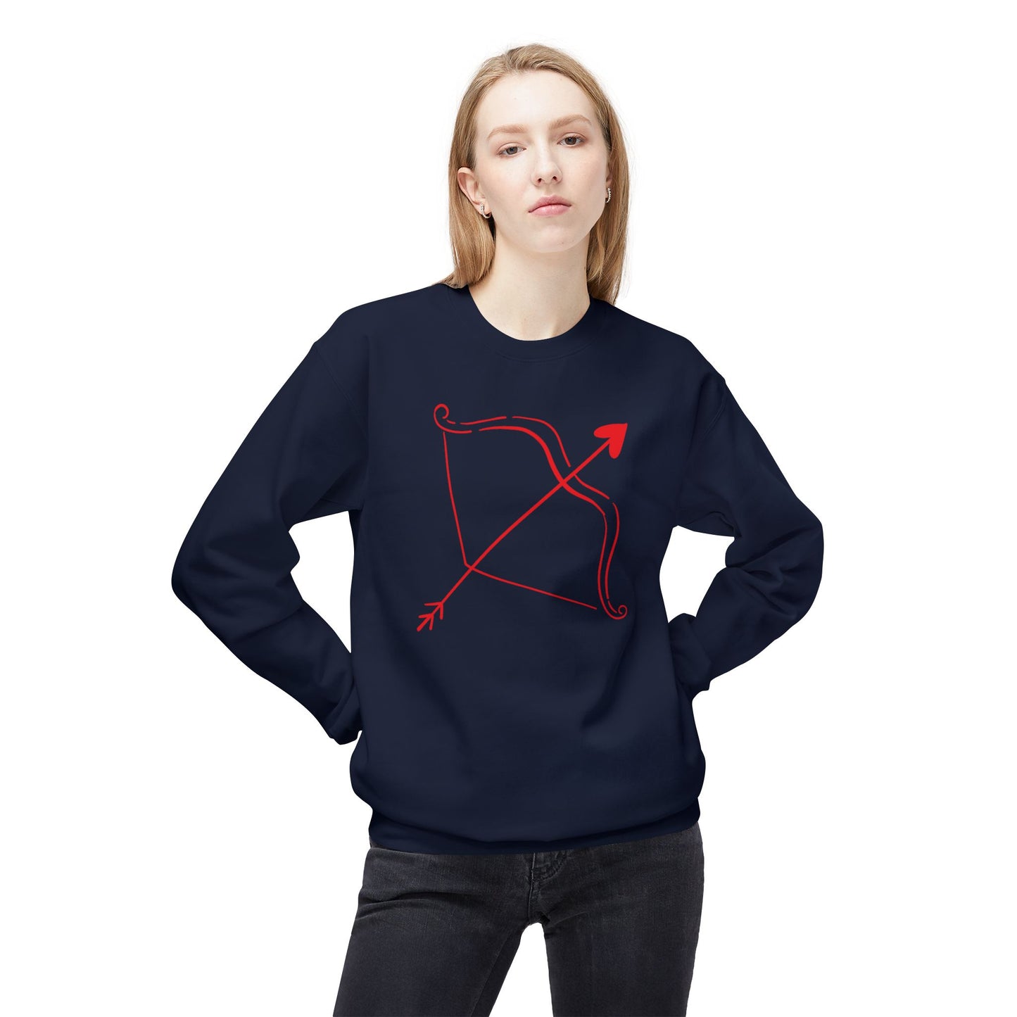 Bow & Arrow Crewneck Sweatshirt — Minimal Cupid Archery Graphic
