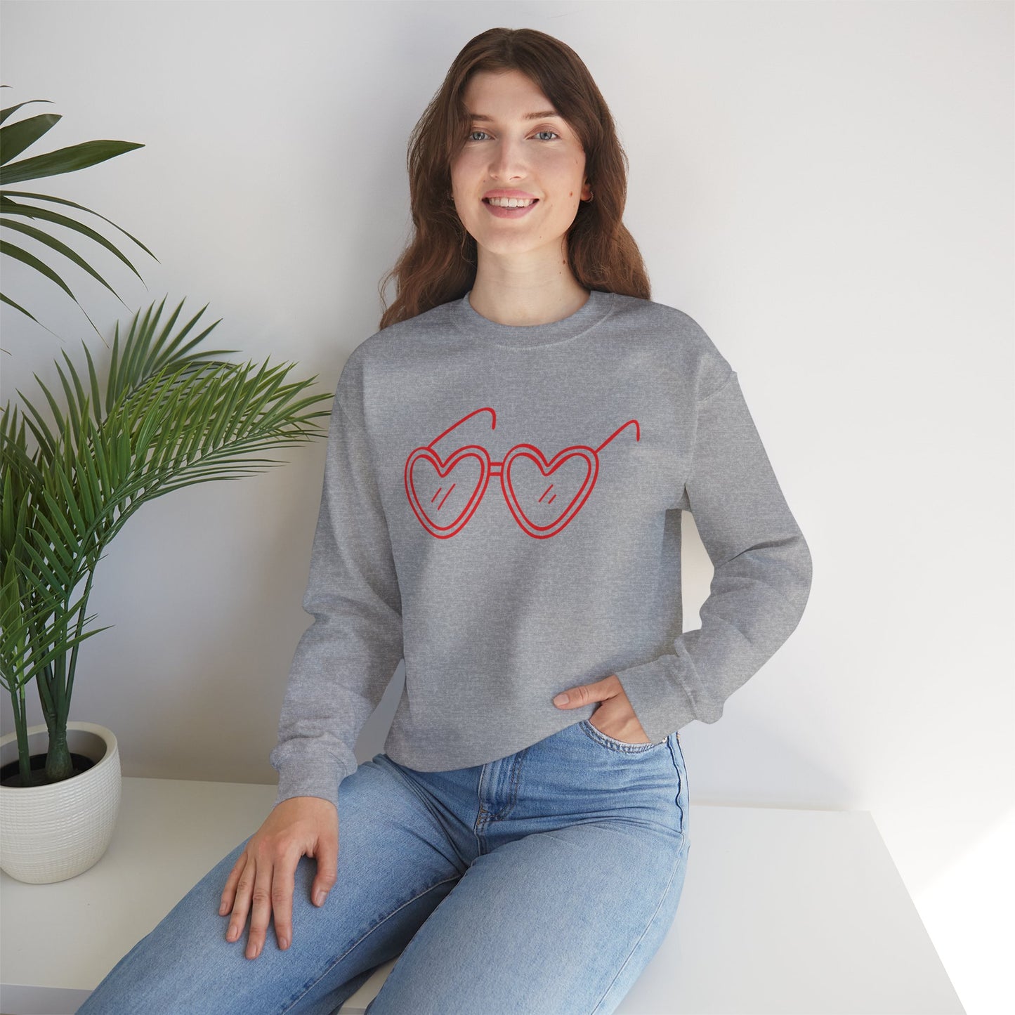 Heart Sunglasses Crewneck Sweatshirt — Cute Pink Retro Shades Pullover