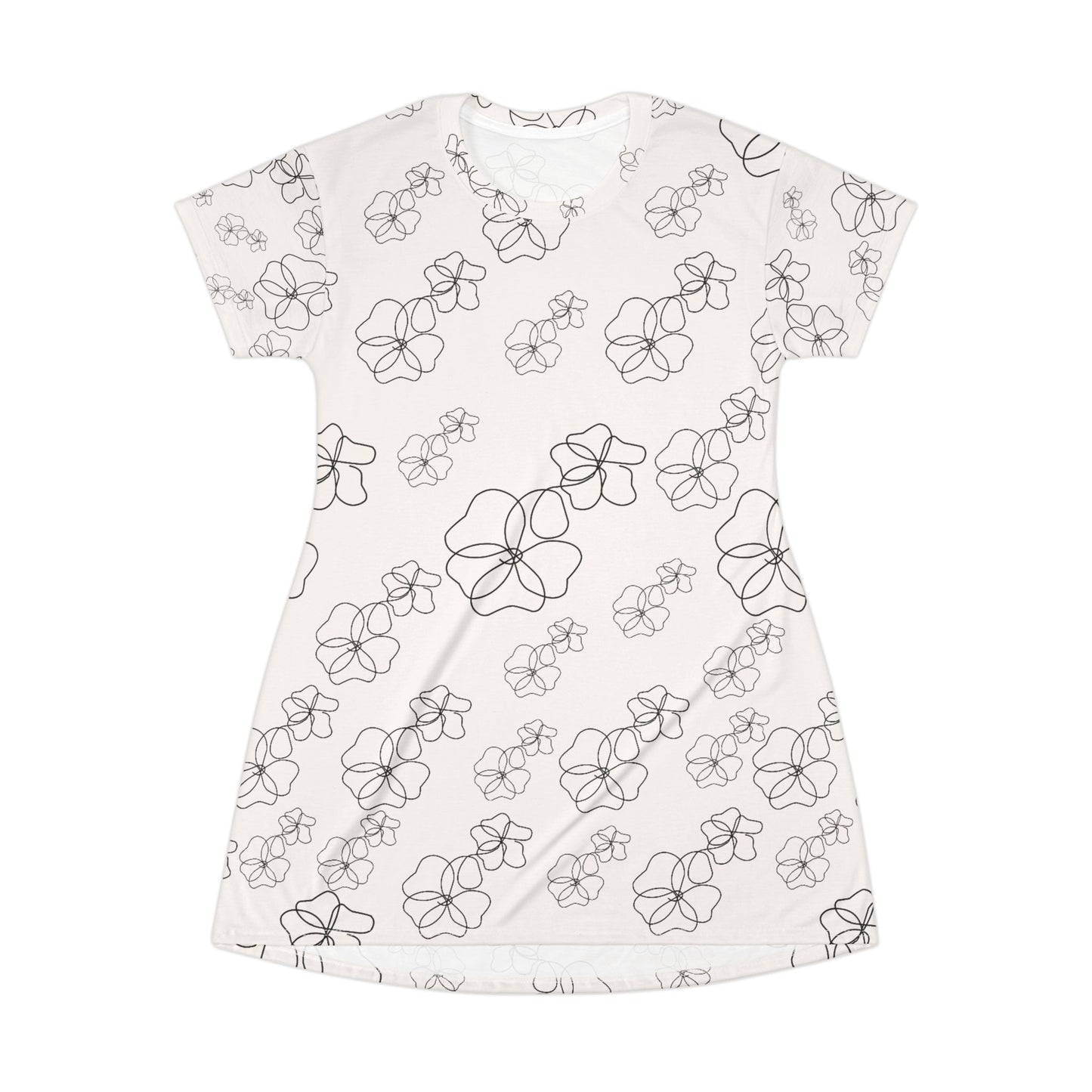 Floral Sketch T-Shirt Dress | Minimal Black Line Flower Print Dress