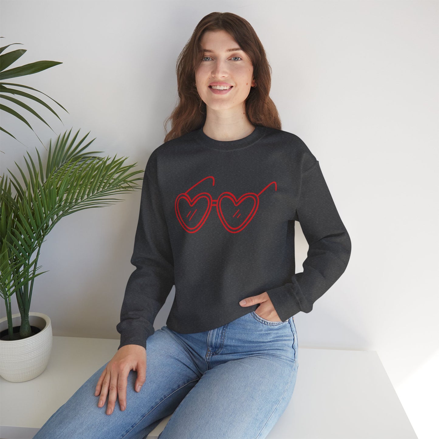 Heart Sunglasses Crewneck Sweatshirt — Cute Pink Retro Shades Pullover