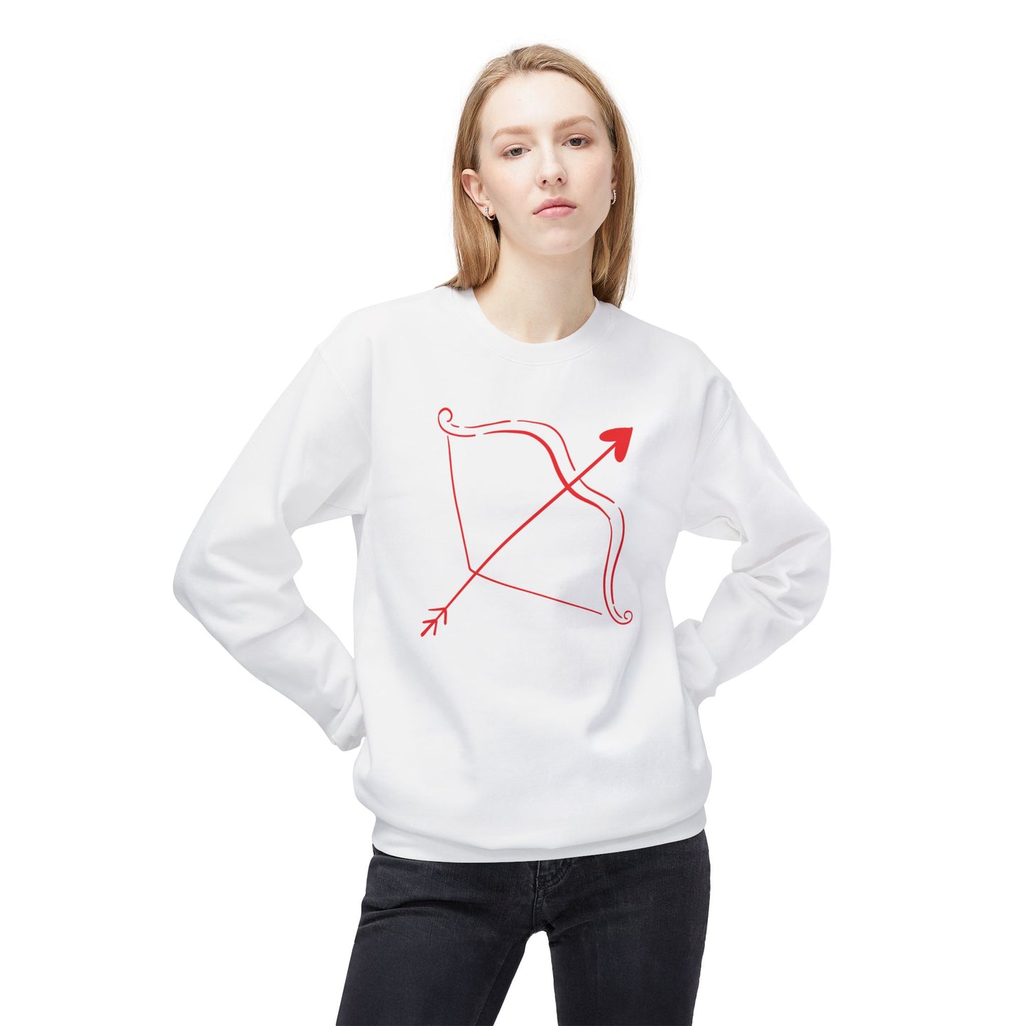 Bow & Arrow Crewneck Sweatshirt — Minimal Cupid Archery Graphic