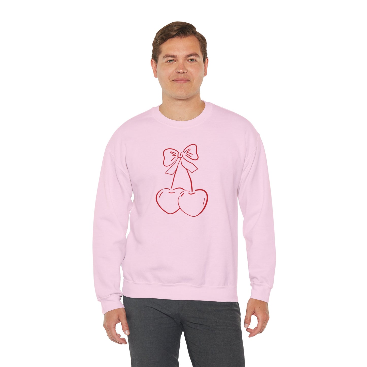 Cherry Bow Sweatshirt — Cute Minimalist Pink Cherry Crewneck