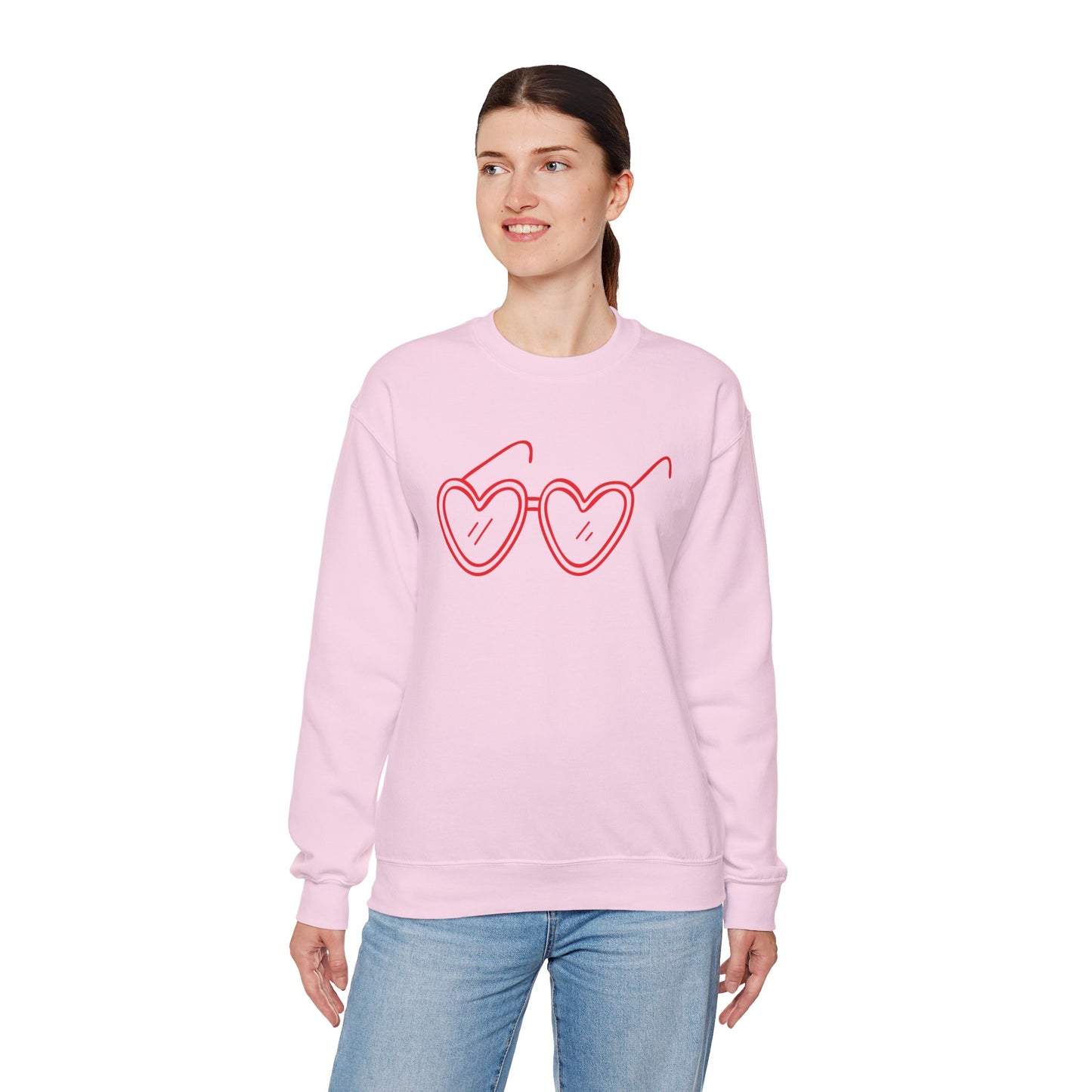 Heart Sunglasses Crewneck Sweatshirt — Cute Pink Retro Shades Pullover