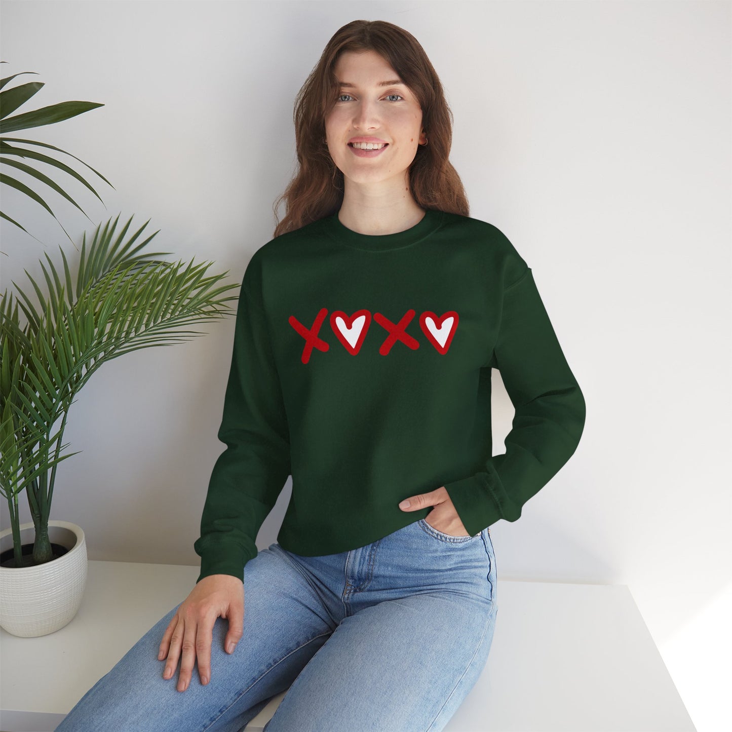 Crewneck Sweatshirt — Red XOXO Hearts Valentine’s Love Graphic
