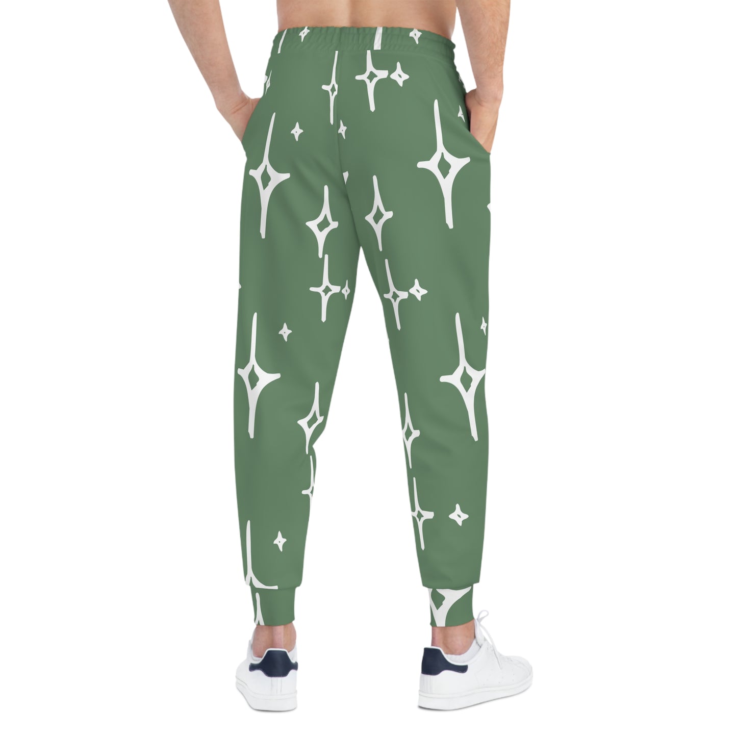 Green Starburst Athletic Joggers — Cozy All-Over-Print Lounge Pants