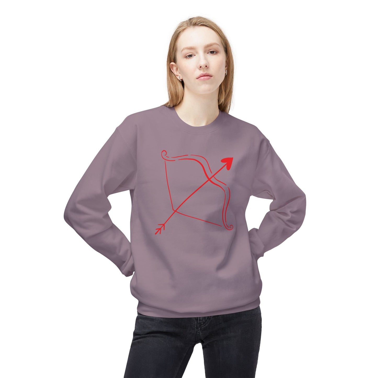 Bow & Arrow Crewneck Sweatshirt — Minimal Cupid Archery Graphic