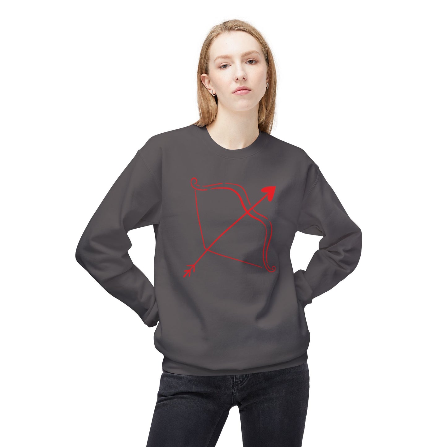 Bow & Arrow Crewneck Sweatshirt — Minimal Cupid Archery Graphic