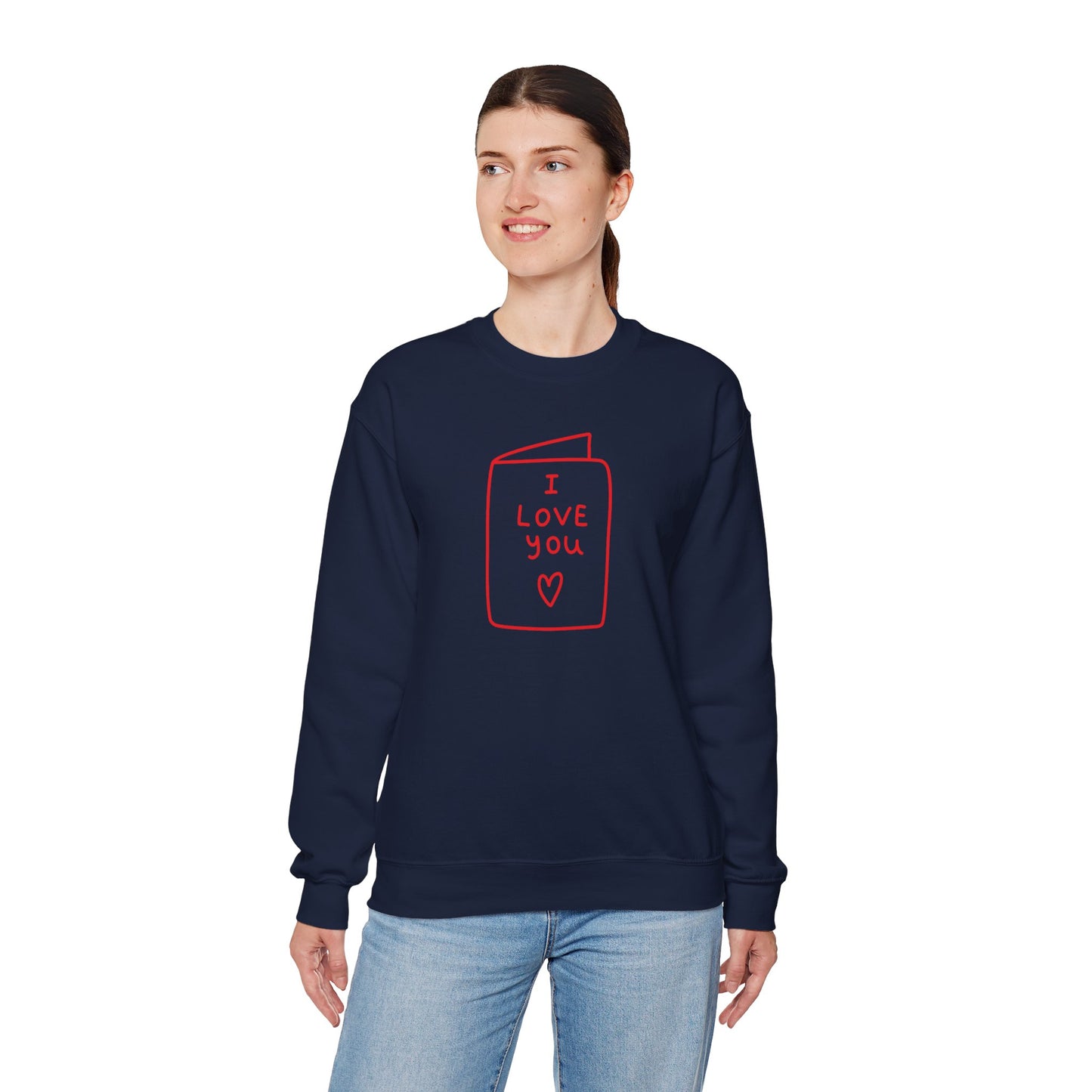 Crewneck Sweatshirt - 'I Love You' Hand-Drawn Card Graphic