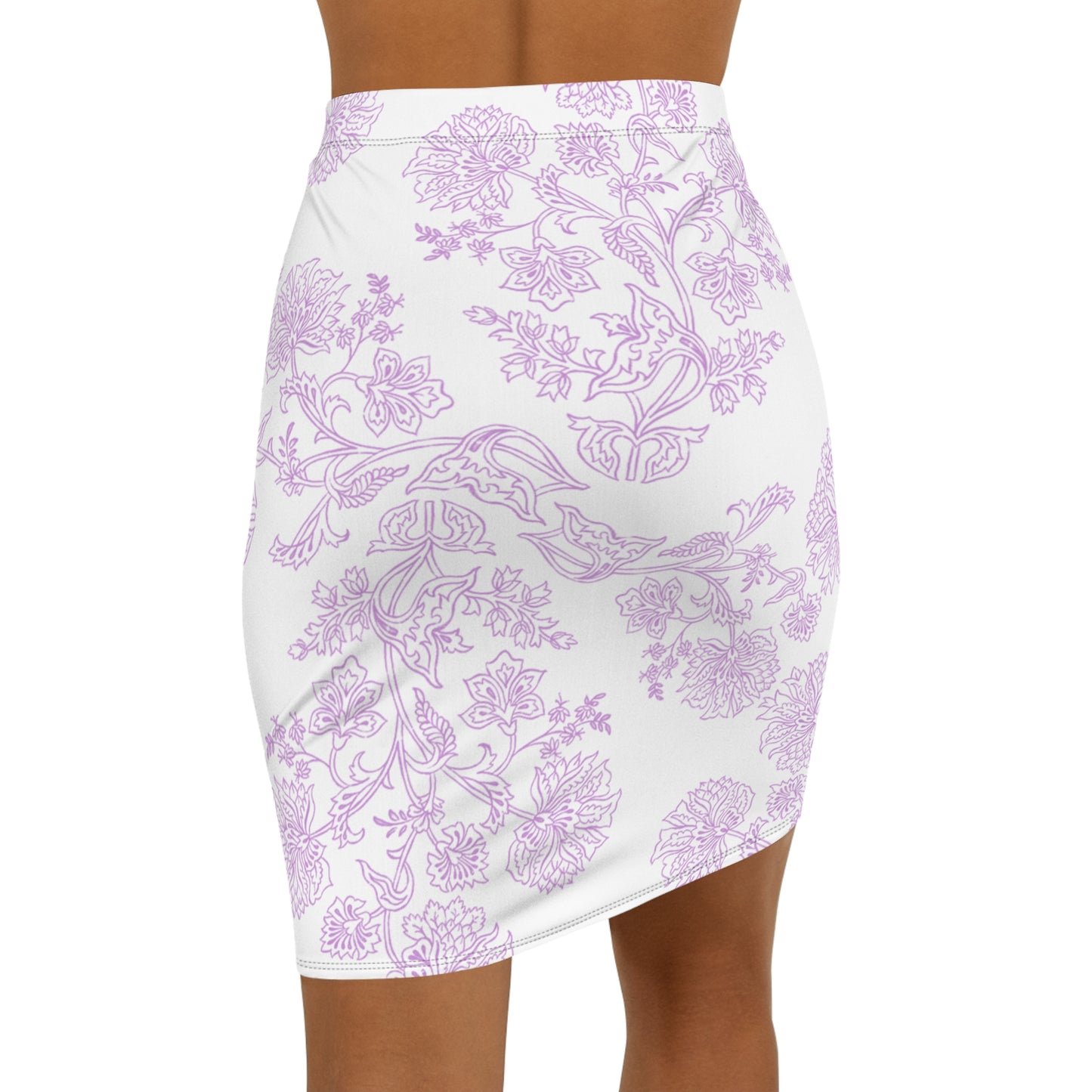 Lavender Floral Pencil Skirt — Women's Mid‑Waist Floral Print