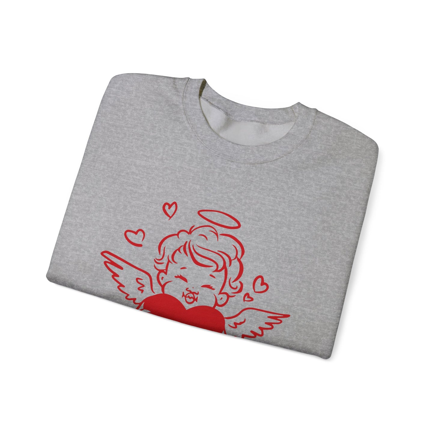 Cupid Cherub Heart Crewneck Sweatshirt — Cute Angel Holding Red Heart Valentine Pullover