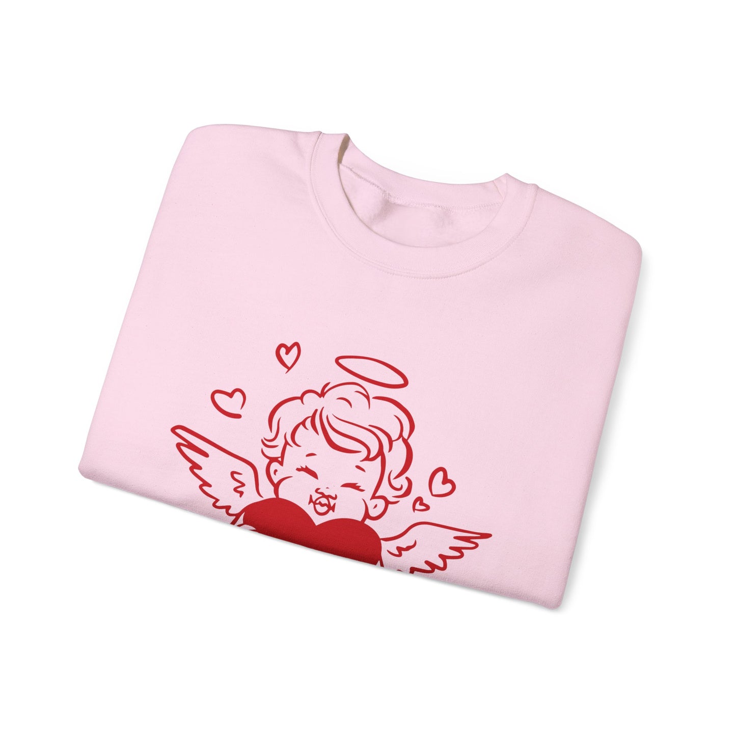 Cupid Cherub Heart Crewneck Sweatshirt — Cute Angel Holding Red Heart Valentine Pullover
