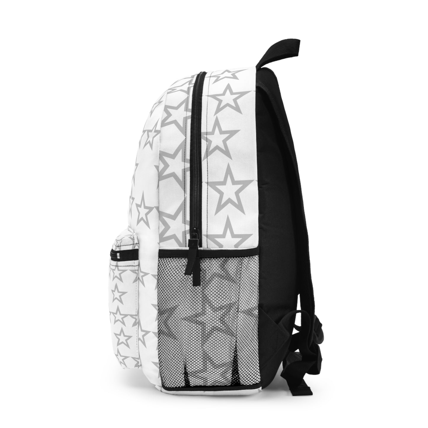 Star Pattern Backpack — White & Gray Star Print School Bag