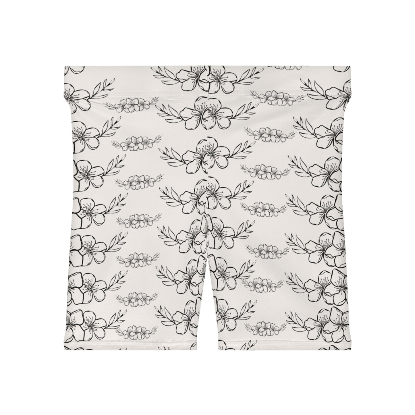 Floral Sketch Biker Shorts — Monochrome Hand-Drawn Flower Print