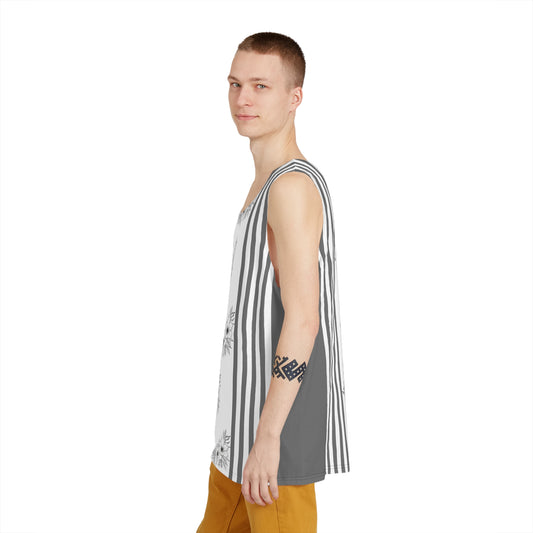 Floral Stripe Men’s Tank Top — Monochrome Sunflower Stripe AOP