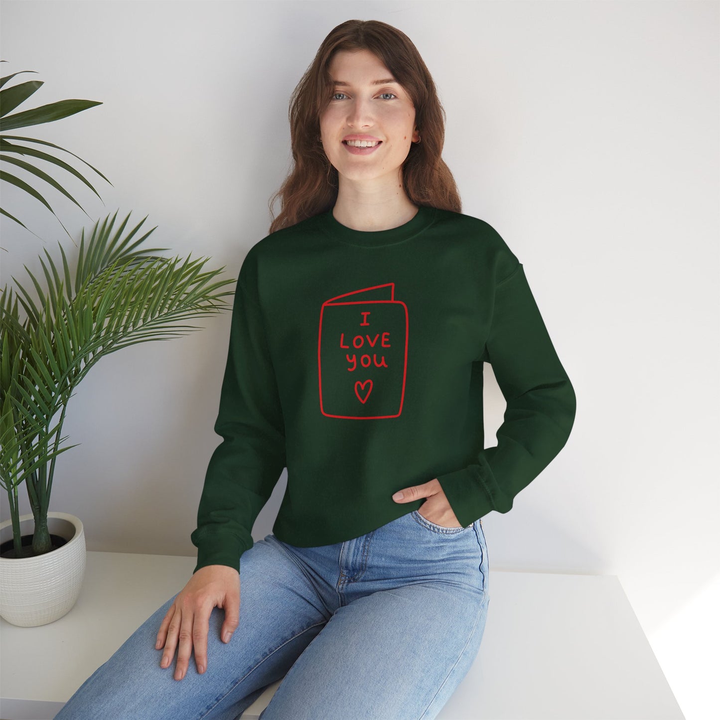 Crewneck Sweatshirt - 'I Love You' Hand-Drawn Card Graphic