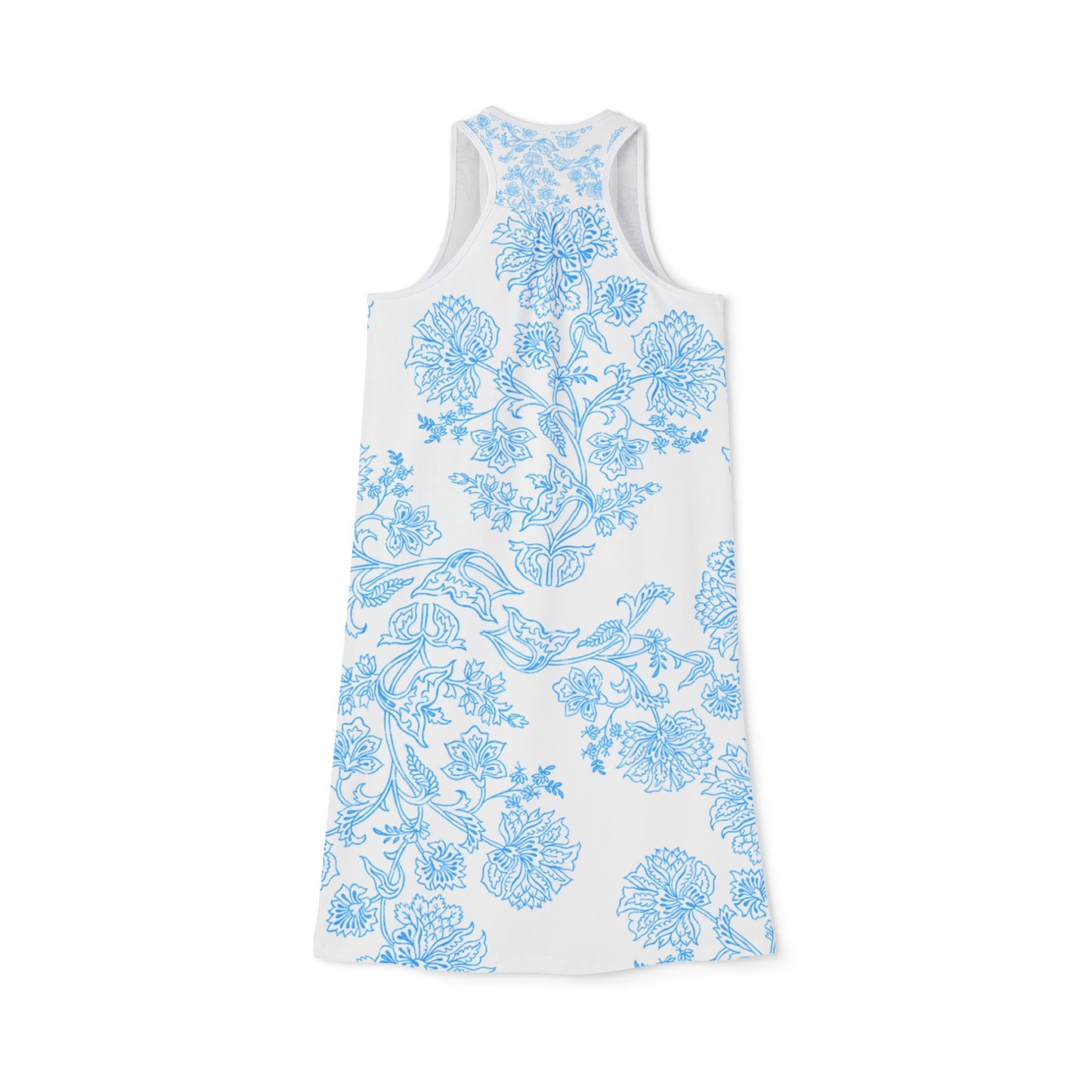 Blue Toile Floral Racerback Dress — Women’s Sleeveless Summer Sundress