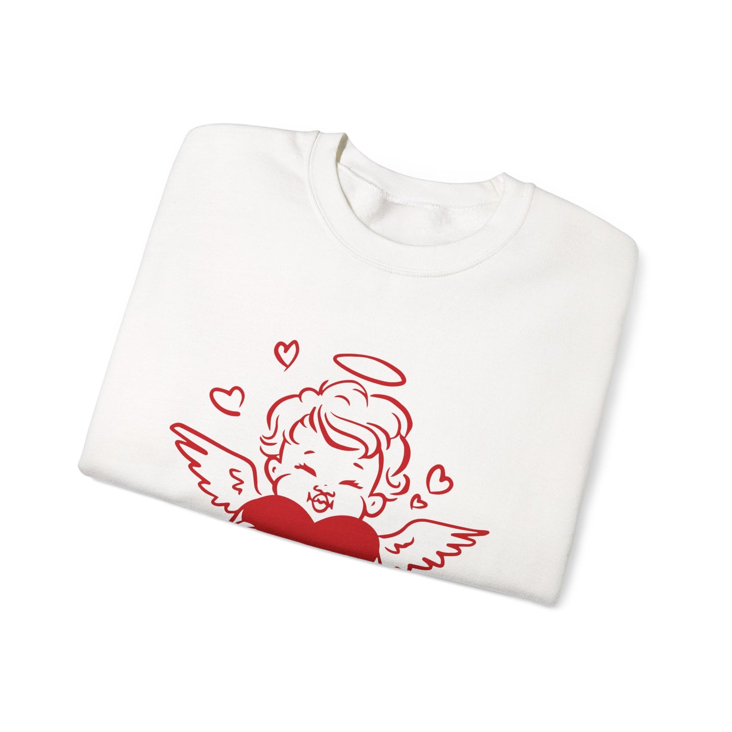 Cupid Cherub Heart Crewneck Sweatshirt — Cute Angel Holding Red Heart Valentine Pullover