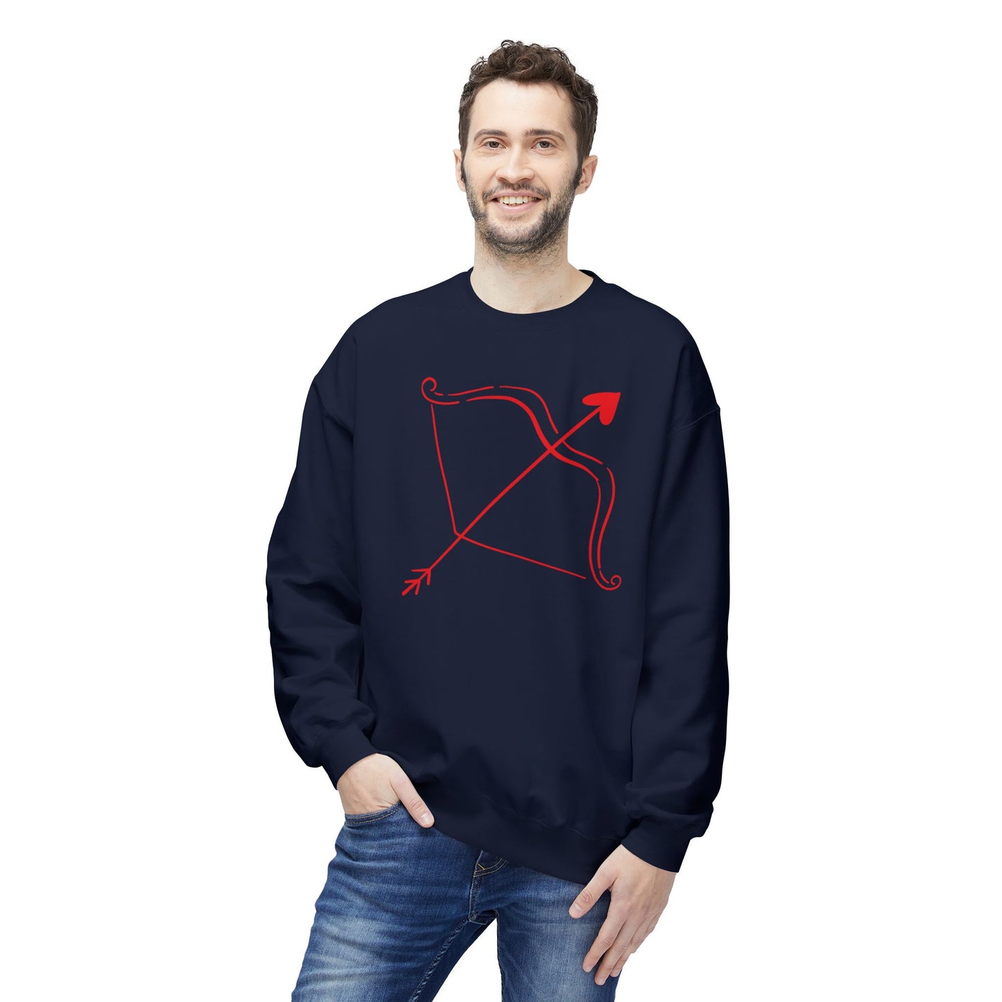 Bow & Arrow Crewneck Sweatshirt — Minimal Cupid Archery Graphic