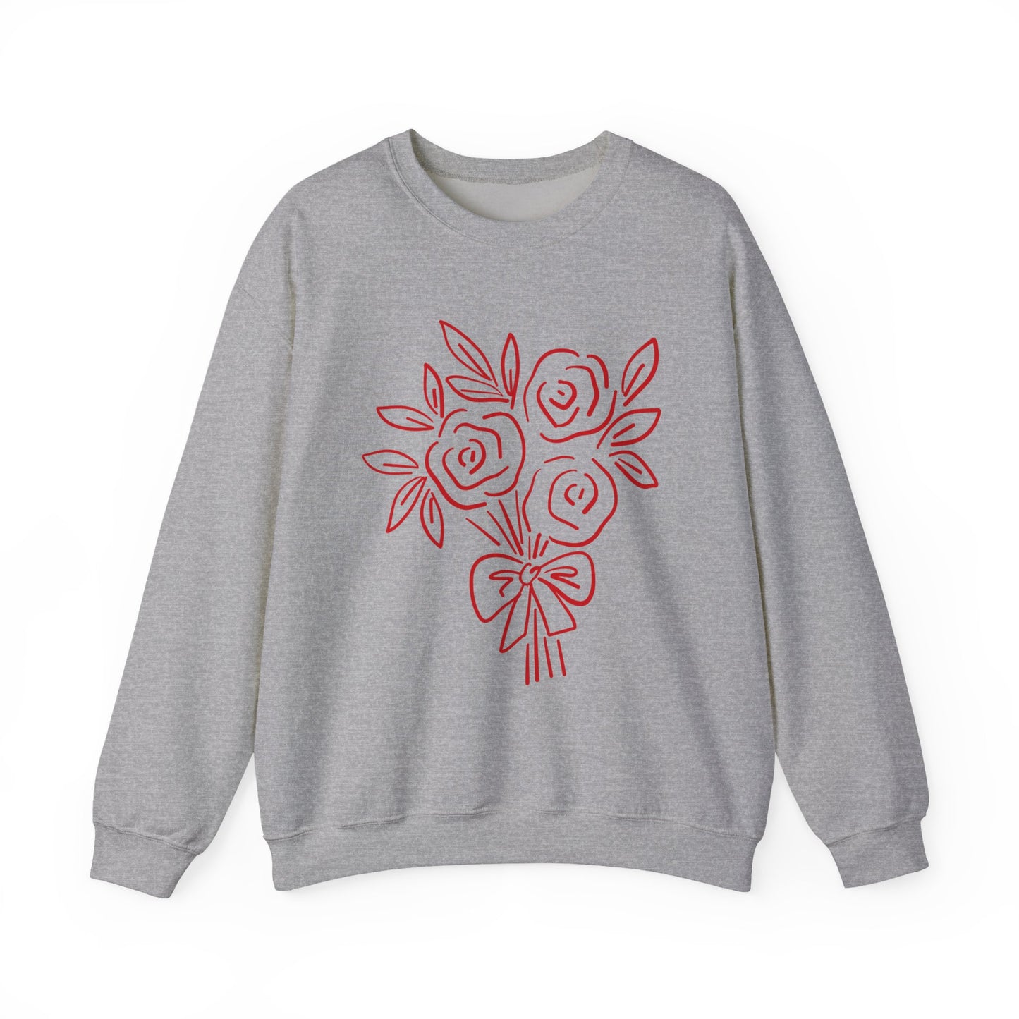 Crewneck Sweatshirt • Pink Line Art Rose Bouquet Pullover