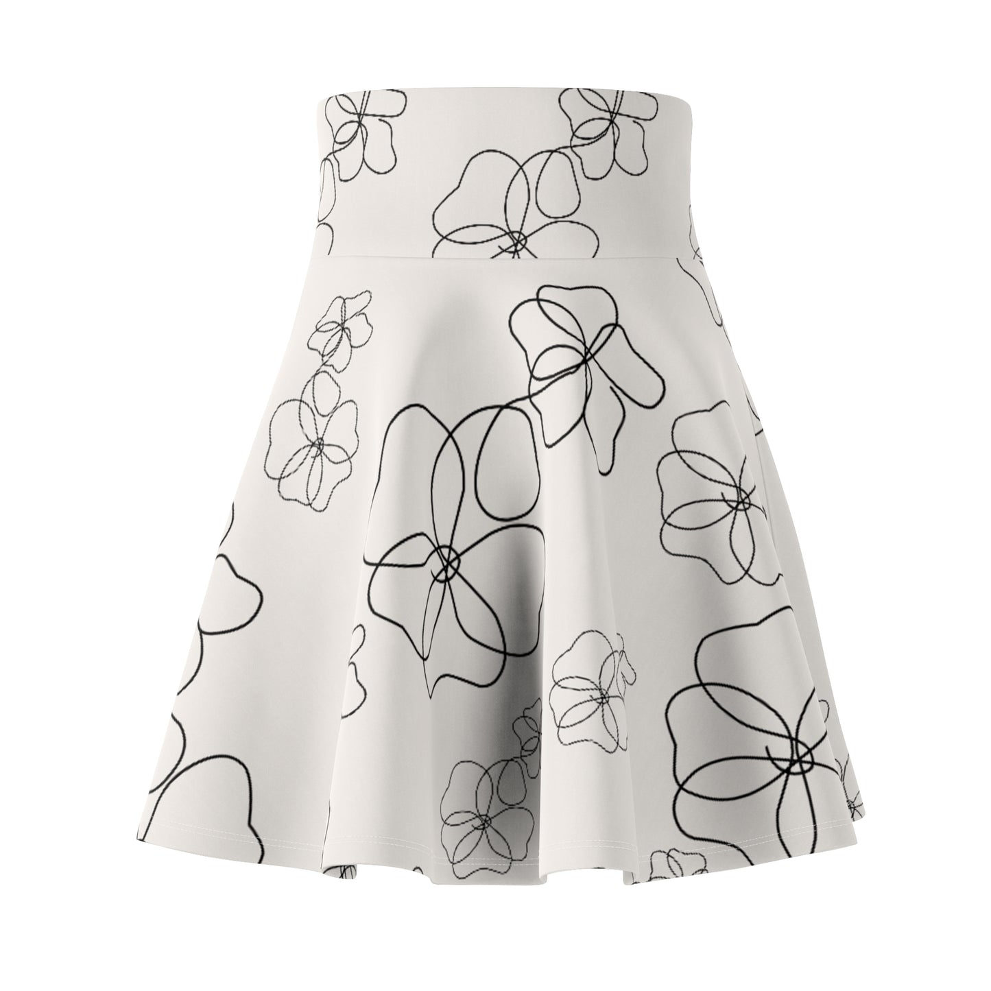 Minimalist Floral Line Art Skater Skirt | Black & White High-Waist Women’s Skirt