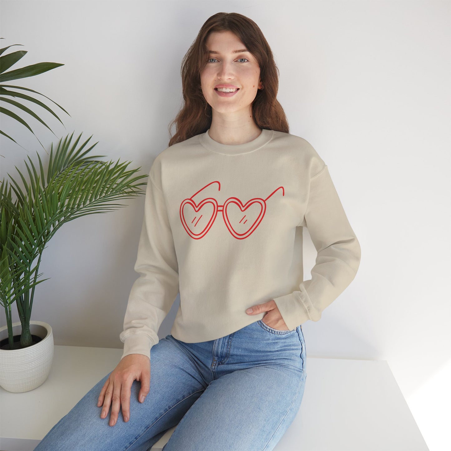 Heart Sunglasses Crewneck Sweatshirt — Cute Pink Retro Shades Pullover