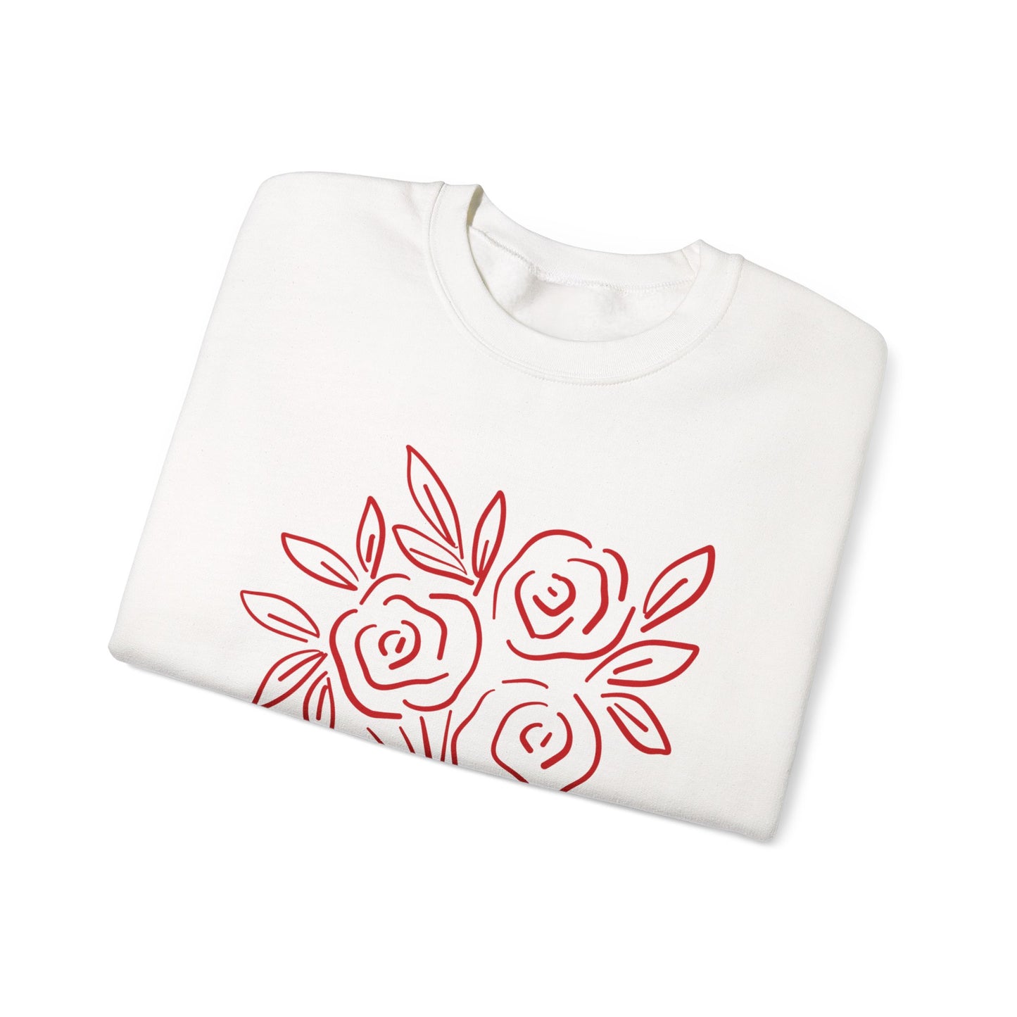 Crewneck Sweatshirt • Pink Line Art Rose Bouquet Pullover