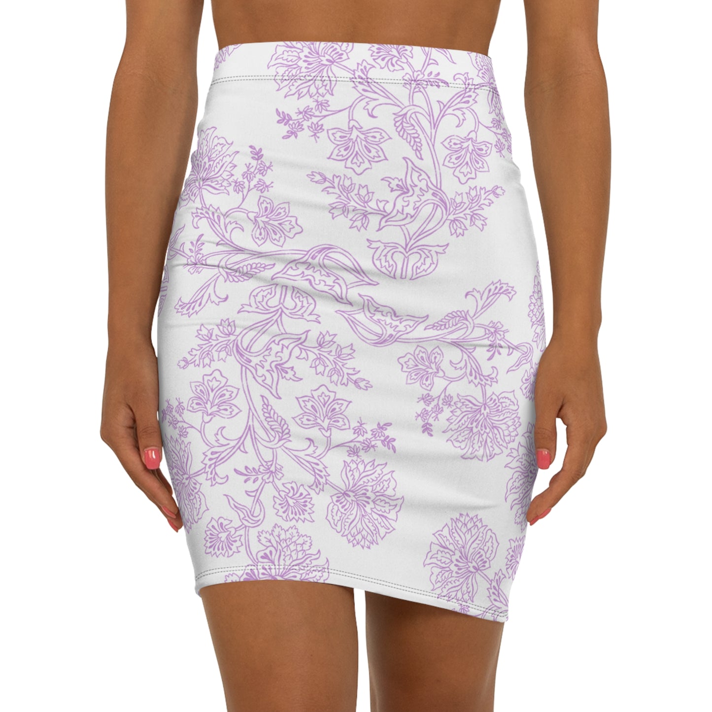 Lavender Floral Pencil Skirt — Women's Mid‑Waist Floral Print