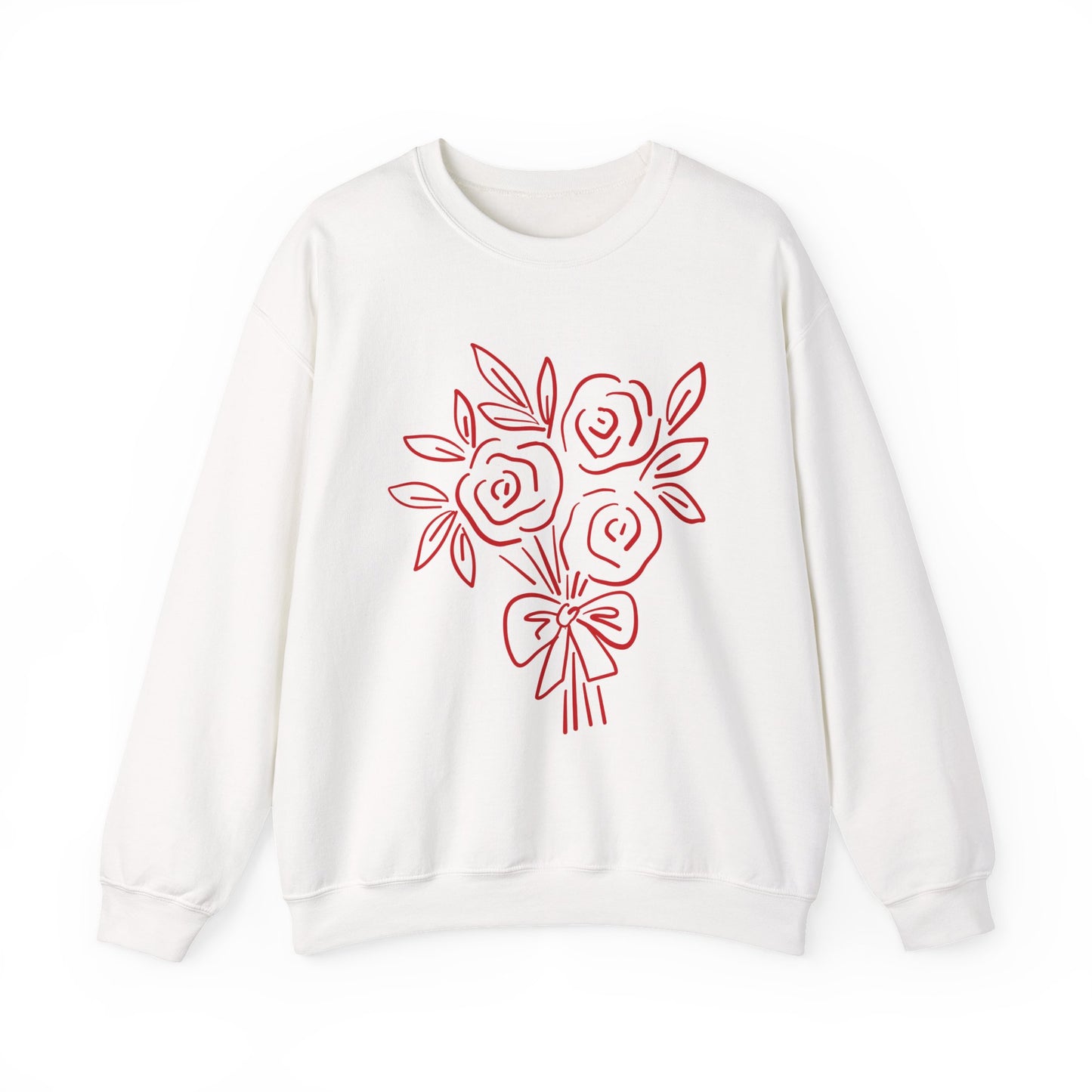 Crewneck Sweatshirt • Pink Line Art Rose Bouquet Pullover