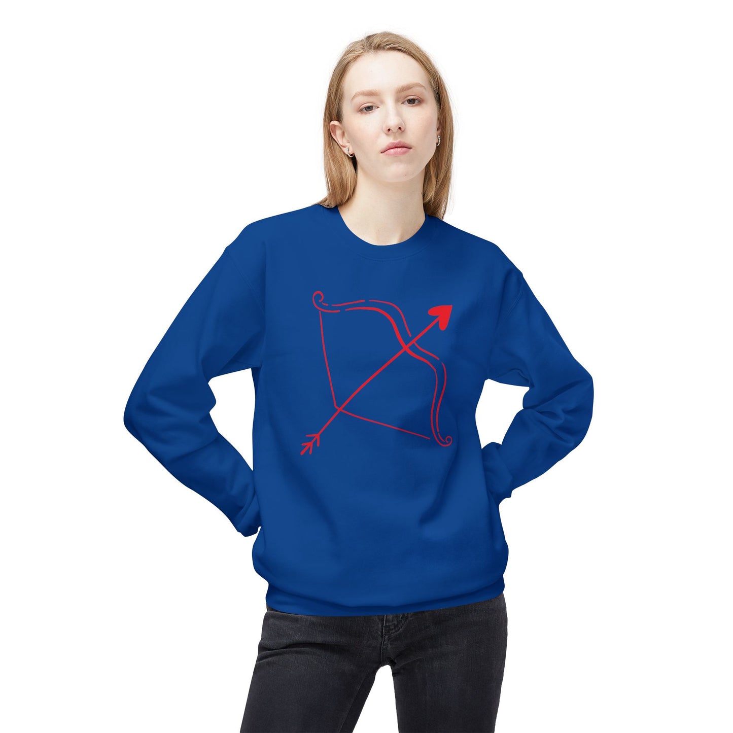 Bow & Arrow Crewneck Sweatshirt — Minimal Cupid Archery Graphic