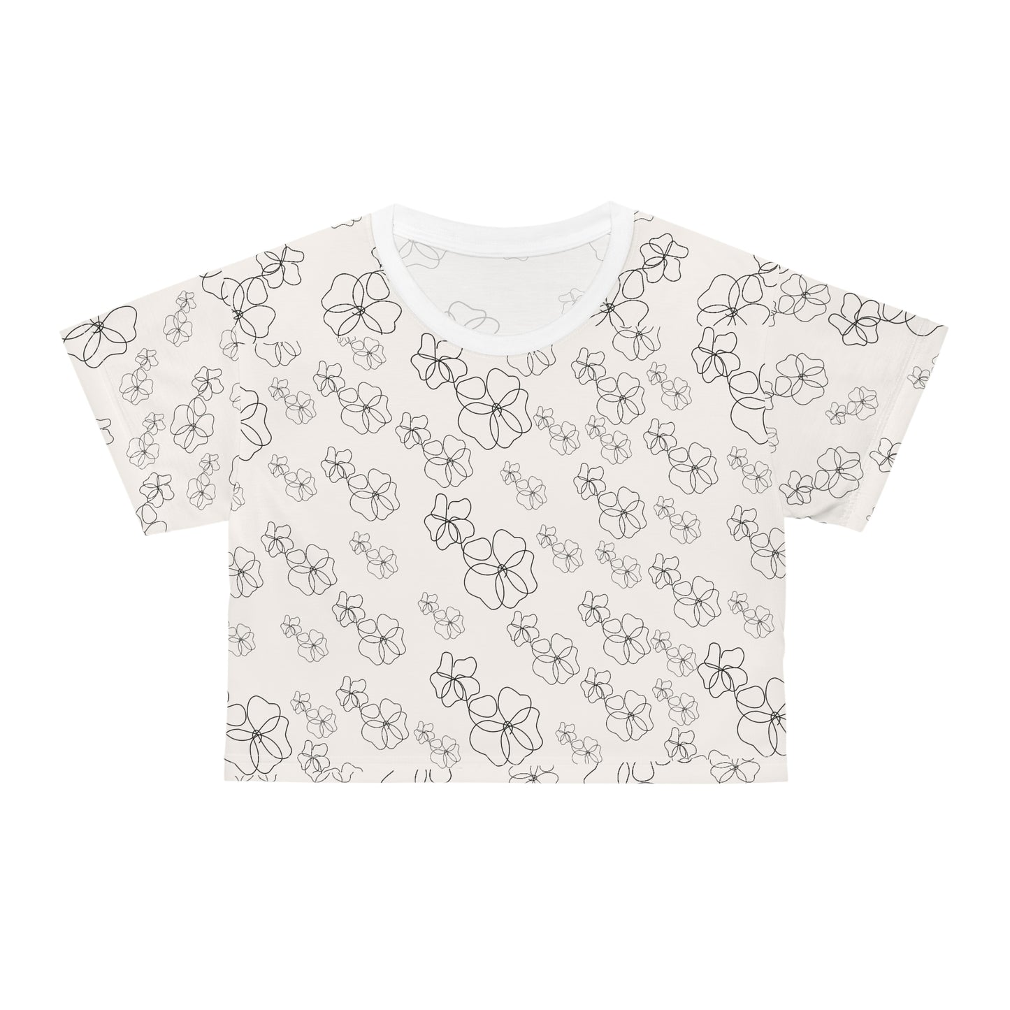 Floral Line Art Crop Tee — Minimal Monochrome Botanical Print