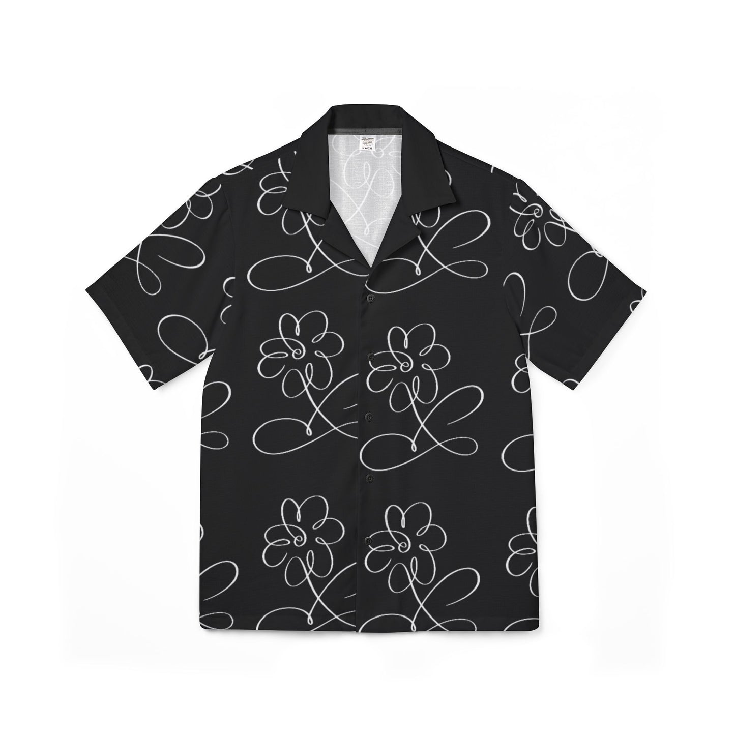 Men's Black Doodle Floral Hawaiian Shirt — Casual Camp Button-Up