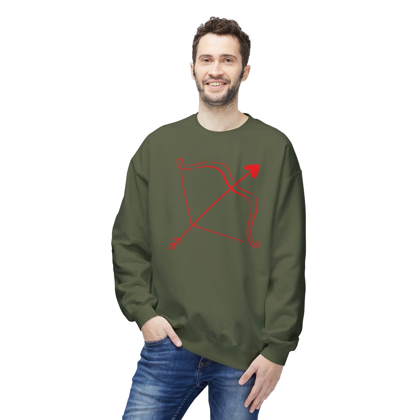 Bow & Arrow Crewneck Sweatshirt — Minimal Cupid Archery Graphic
