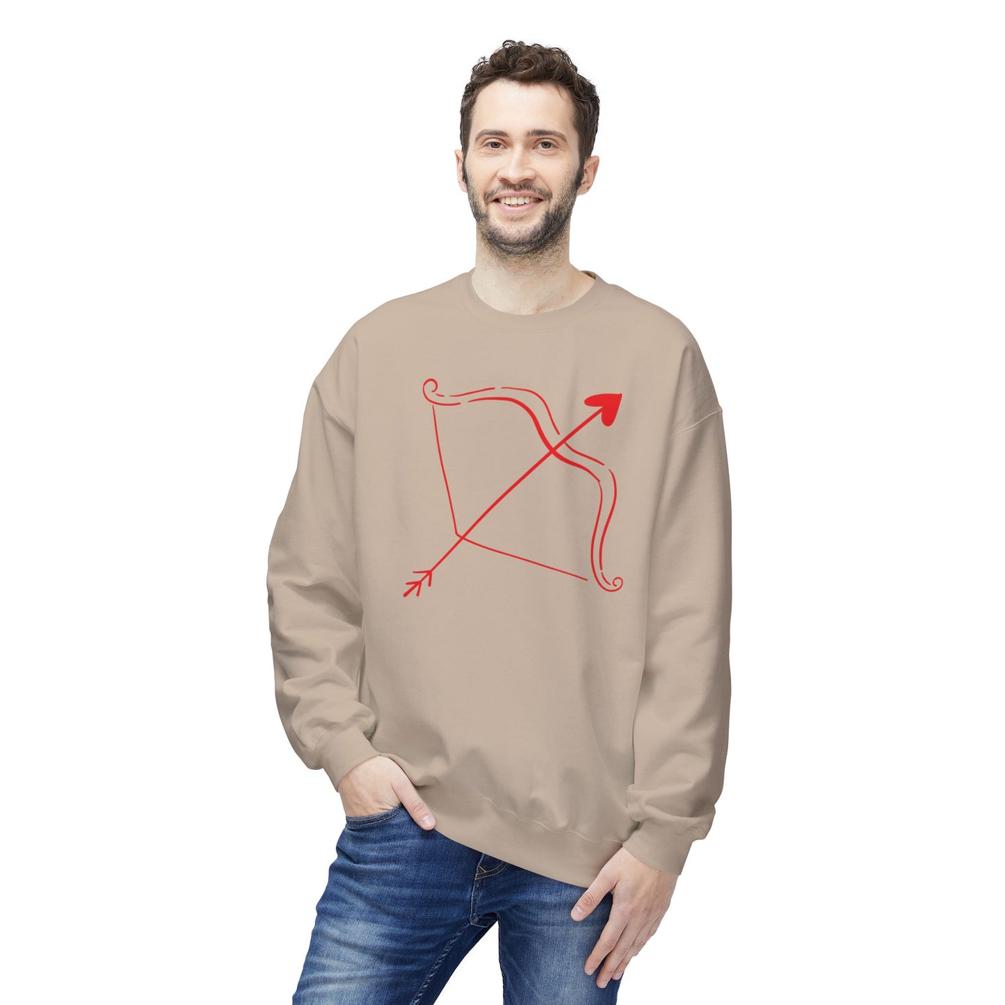 Bow & Arrow Crewneck Sweatshirt — Minimal Cupid Archery Graphic