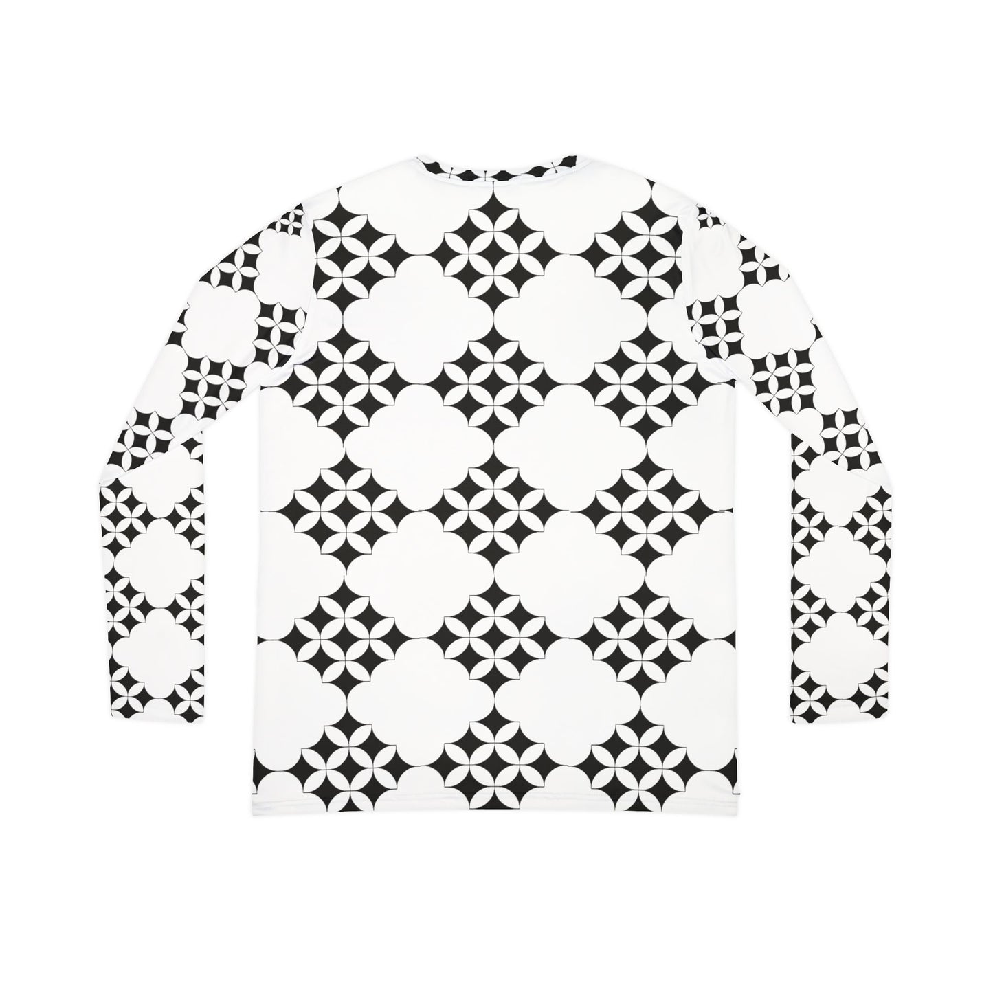 Women's V-Neck Long Sleeve Top — Black & White Geometric Tile Pattern