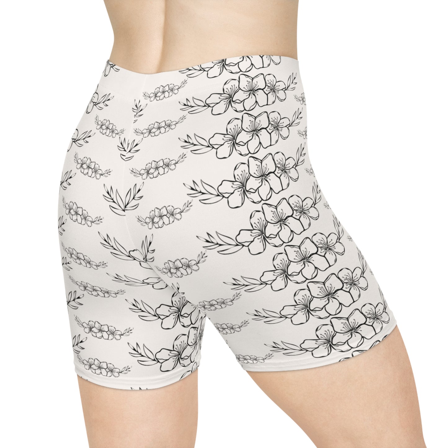 Floral Sketch Biker Shorts — Monochrome Hand-Drawn Flower Print