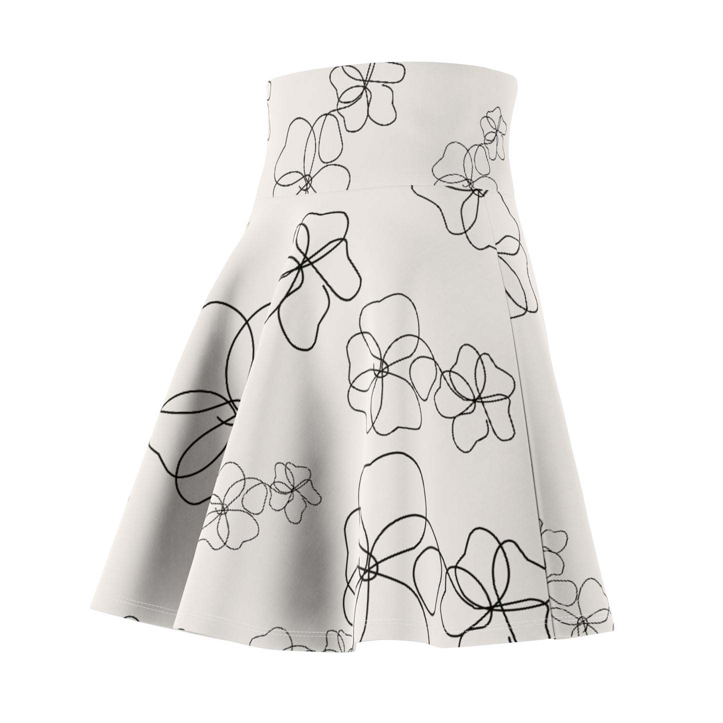 Minimalist Floral Line Art Skater Skirt | Black & White High-Waist Women’s Skirt