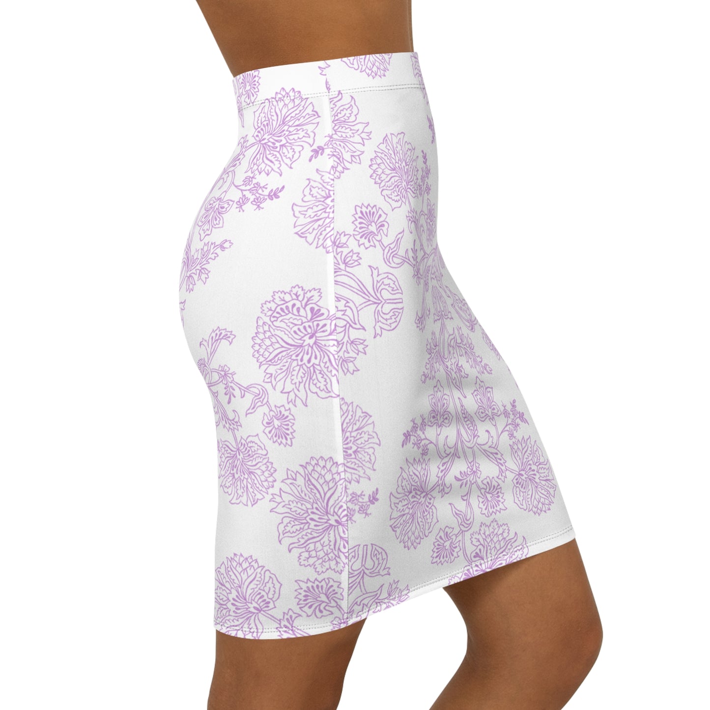 Lavender Floral Pencil Skirt — Women's Mid‑Waist Floral Print