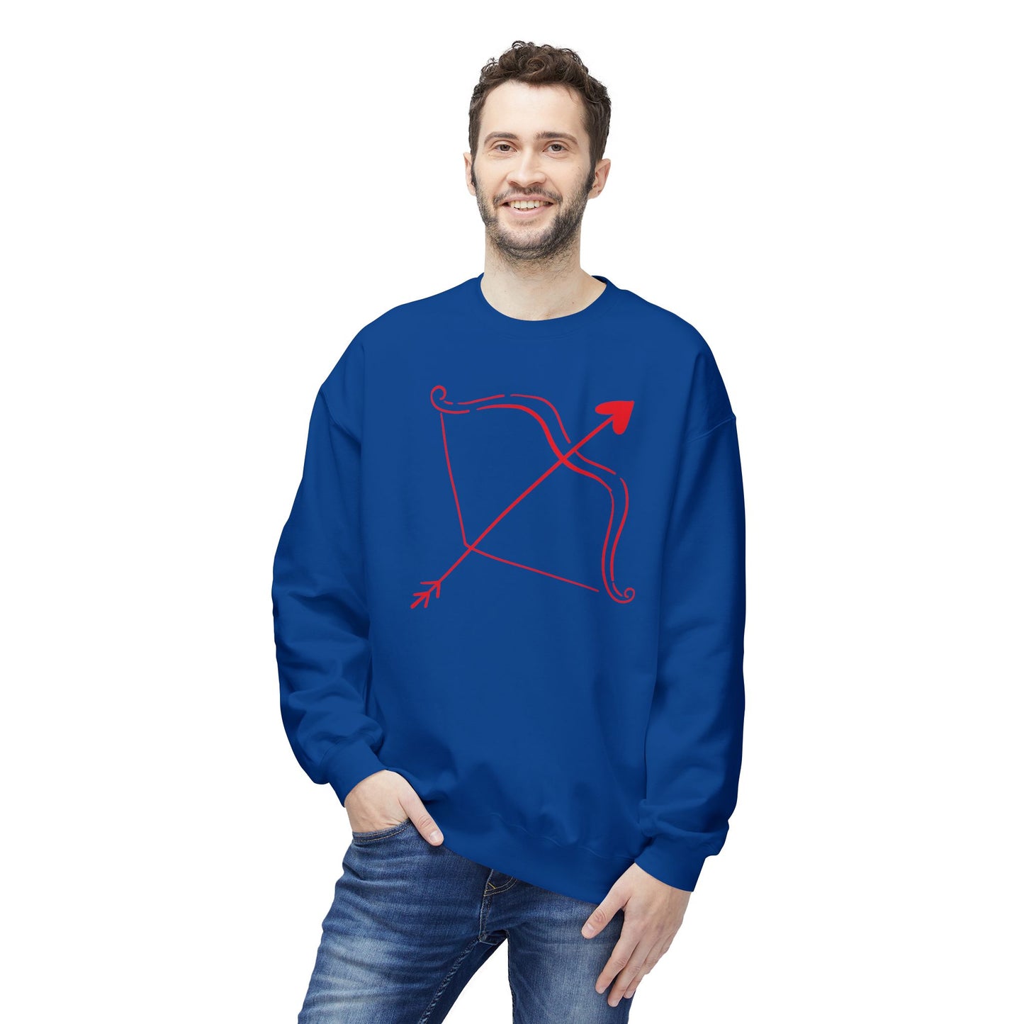 Bow & Arrow Crewneck Sweatshirt — Minimal Cupid Archery Graphic