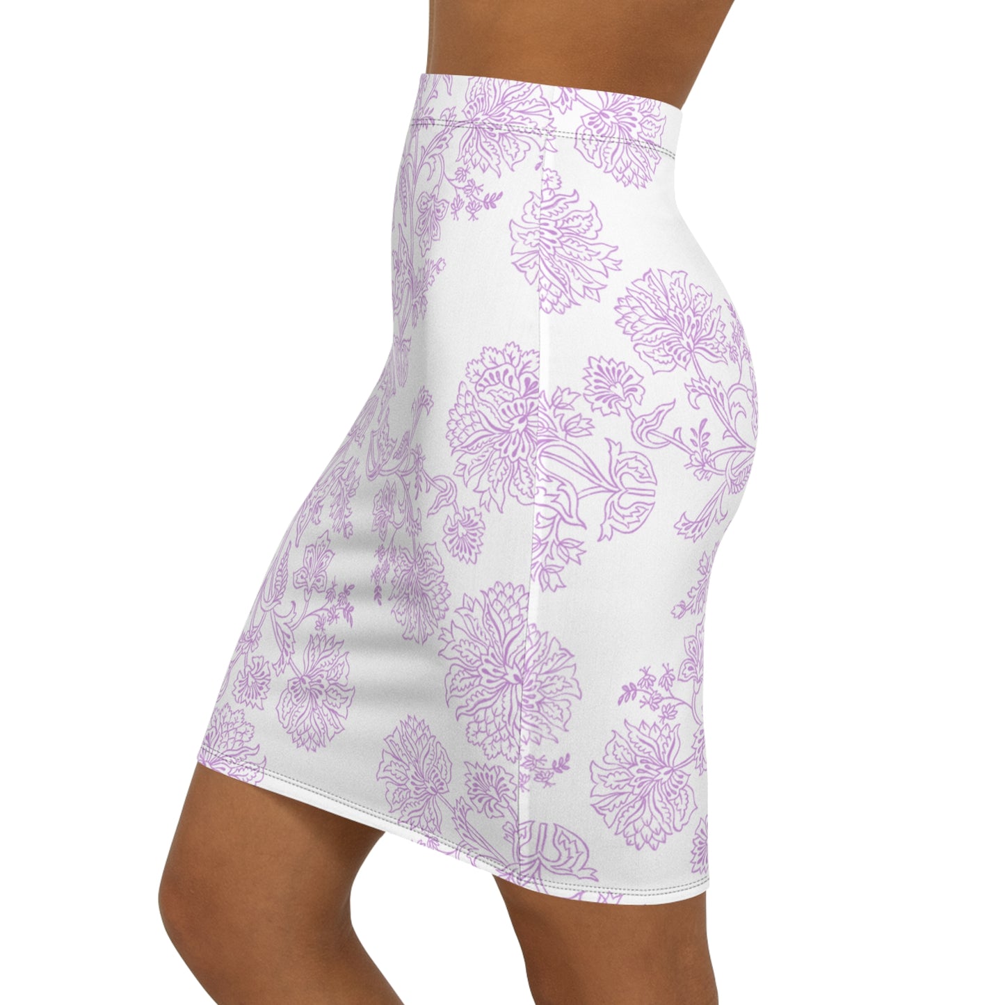 Lavender Floral Pencil Skirt — Women's Mid‑Waist Floral Print