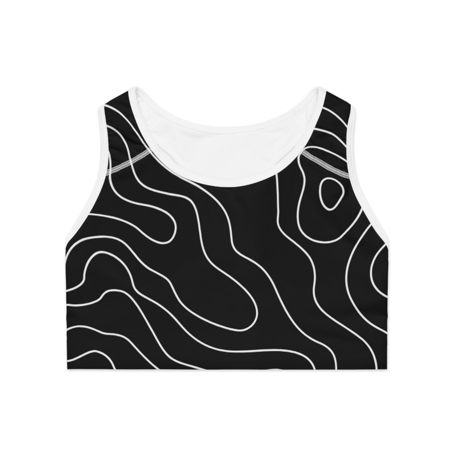 Contour Line Sports Bra — Black Topographic Activewear