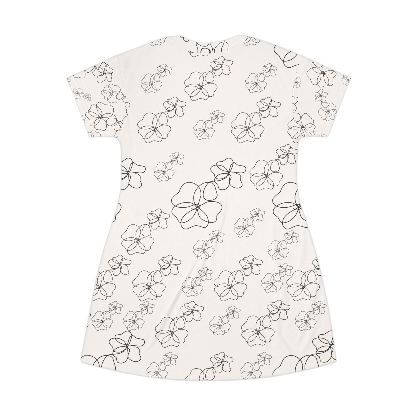 Floral Sketch T-Shirt Dress | Minimal Black Line Flower Print Dress