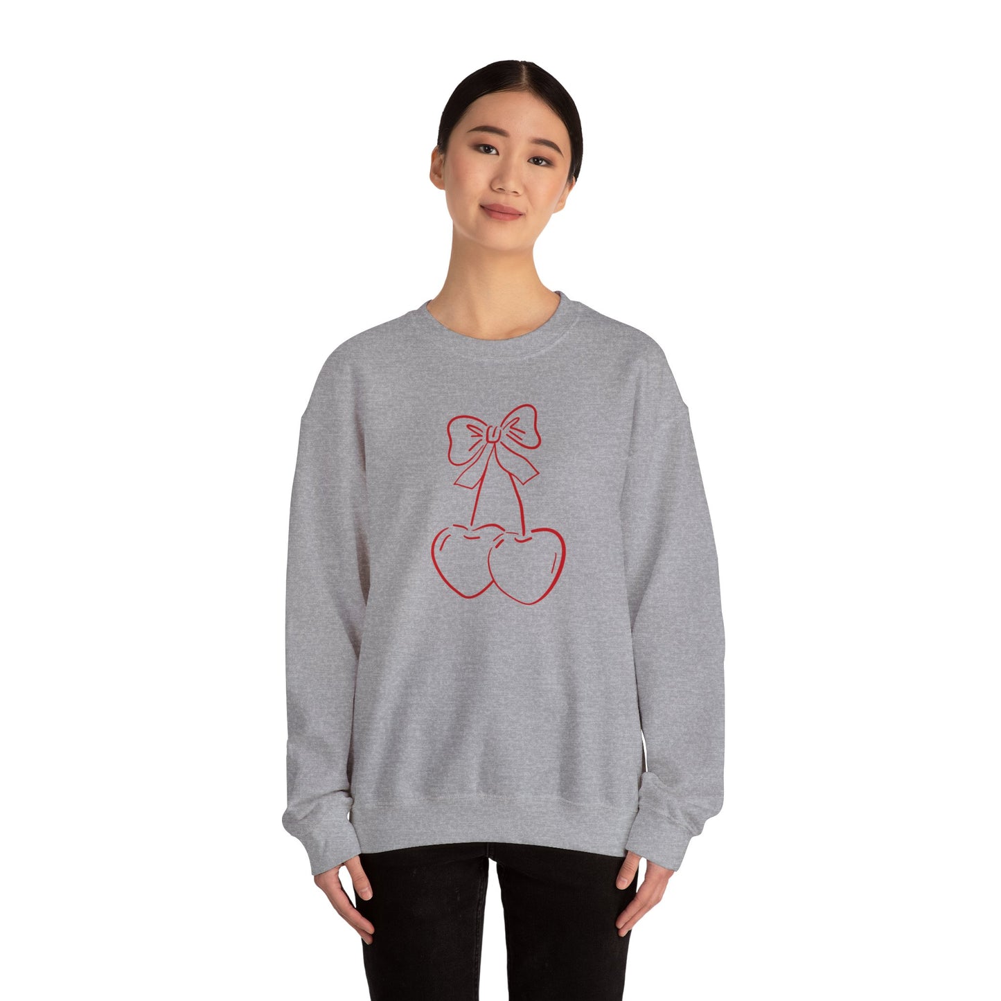 Cherry Bow Sweatshirt — Cute Minimalist Pink Cherry Crewneck