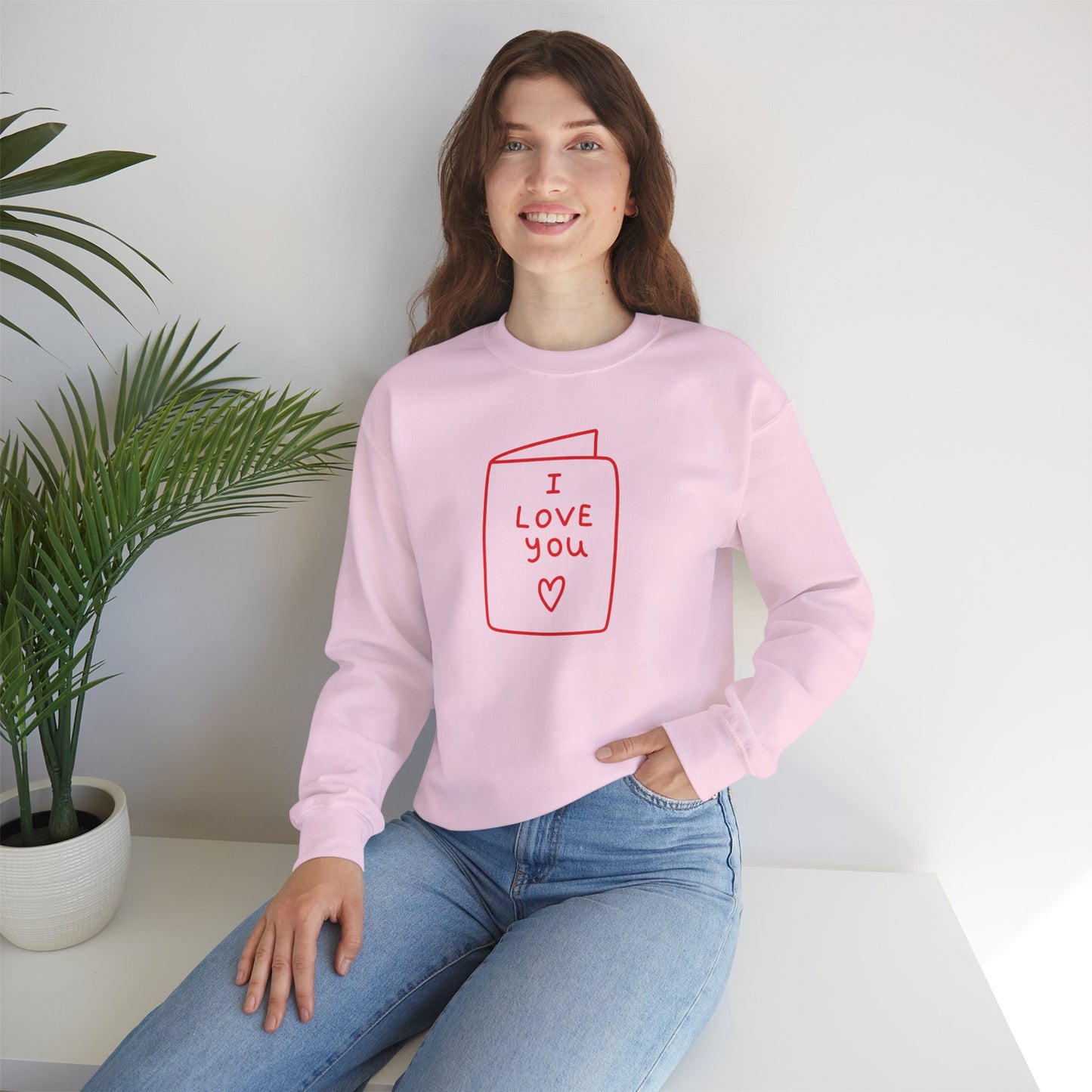 Crewneck Sweatshirt - 'I Love You' Hand-Drawn Card Graphic