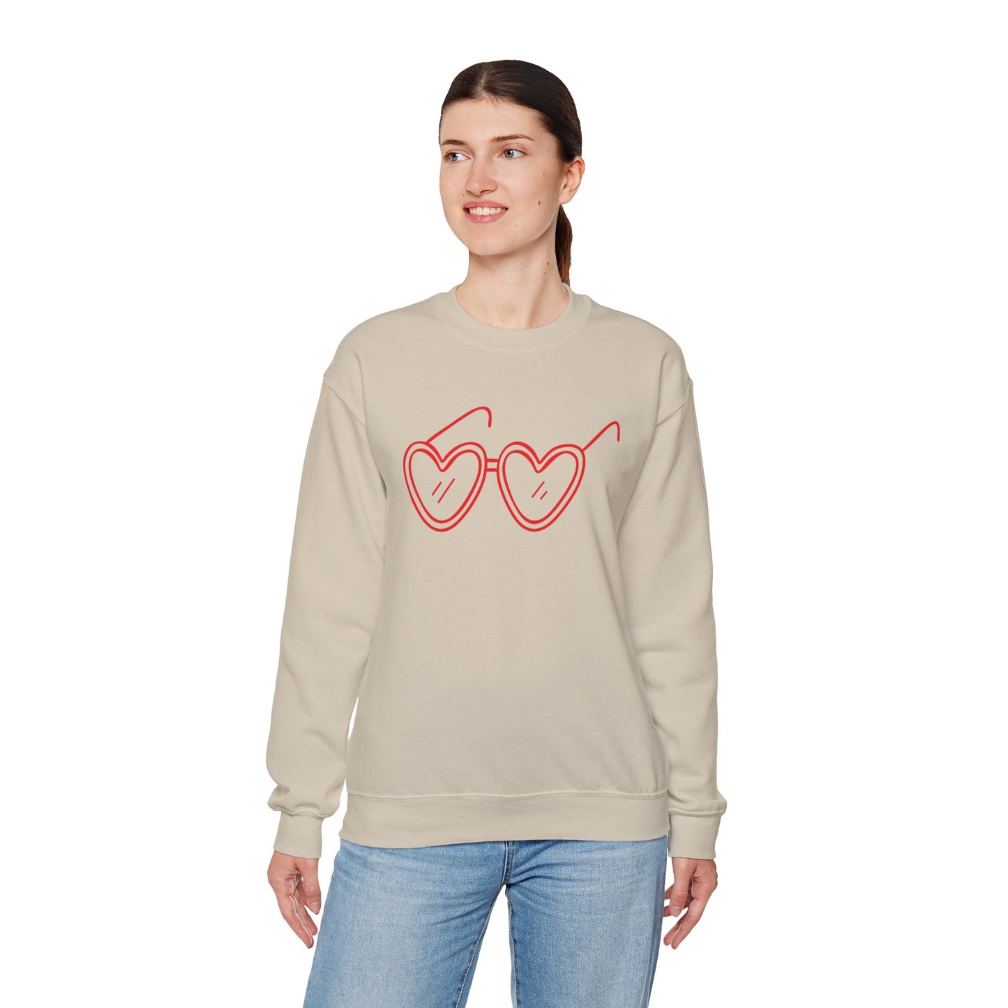 Heart Sunglasses Crewneck Sweatshirt — Cute Pink Retro Shades Pullover