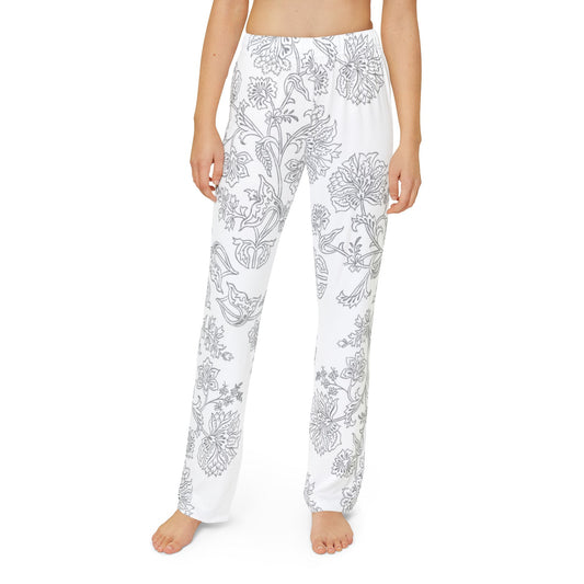 Kids Floral Lounge Pants – Minimalist White & Gray Comfort Pajama Bottoms